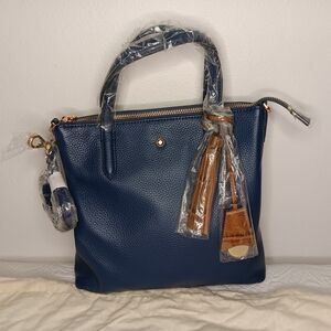 g.i.l.i Navy Blue Leather Tote Bag